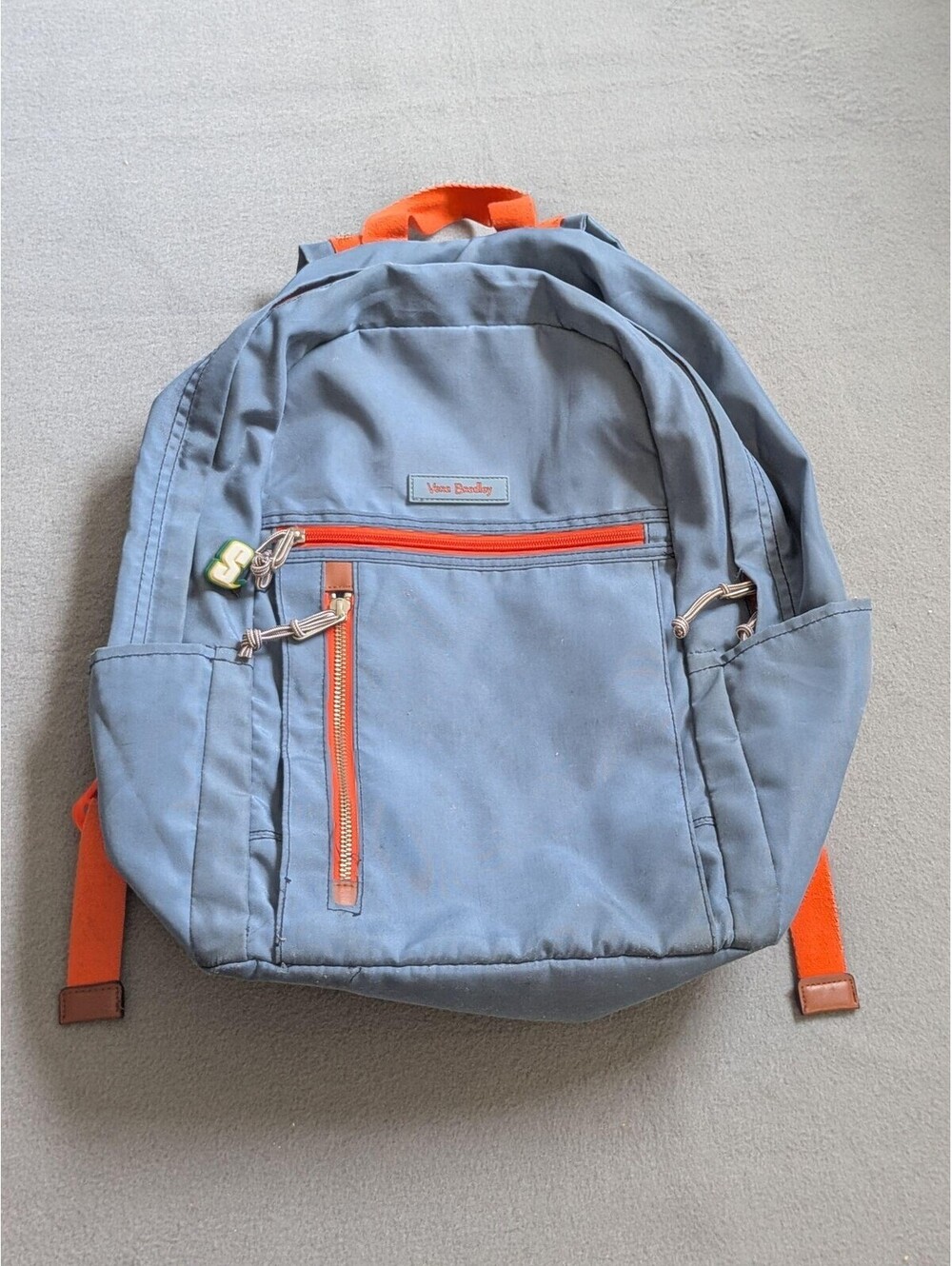 Vera Bradley Blue Polyester Laptop Backpack Orange Trim Women Travel Soft Case